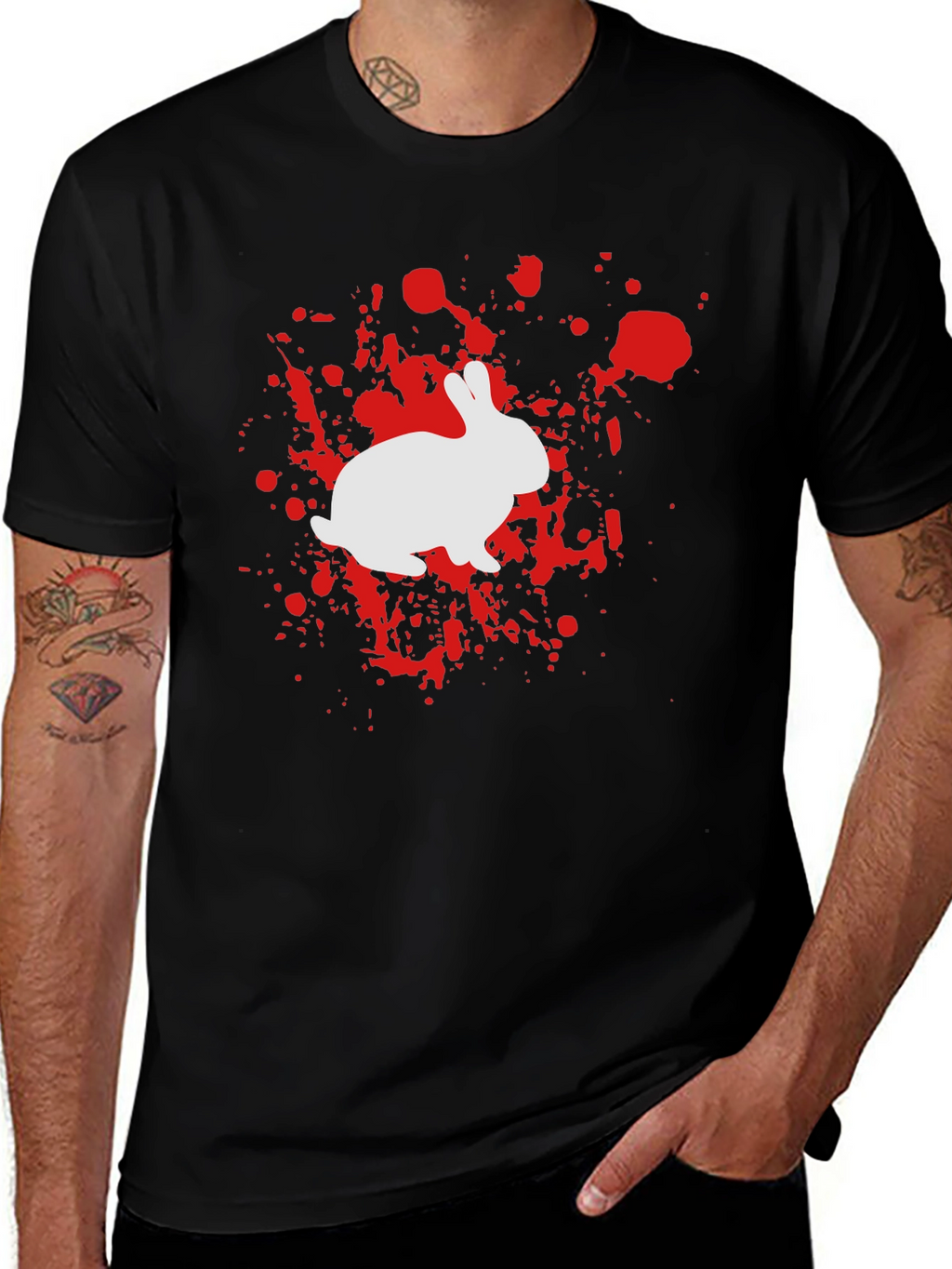 Rabbit Splatter Graphic Tee - Black Cotton Shirt