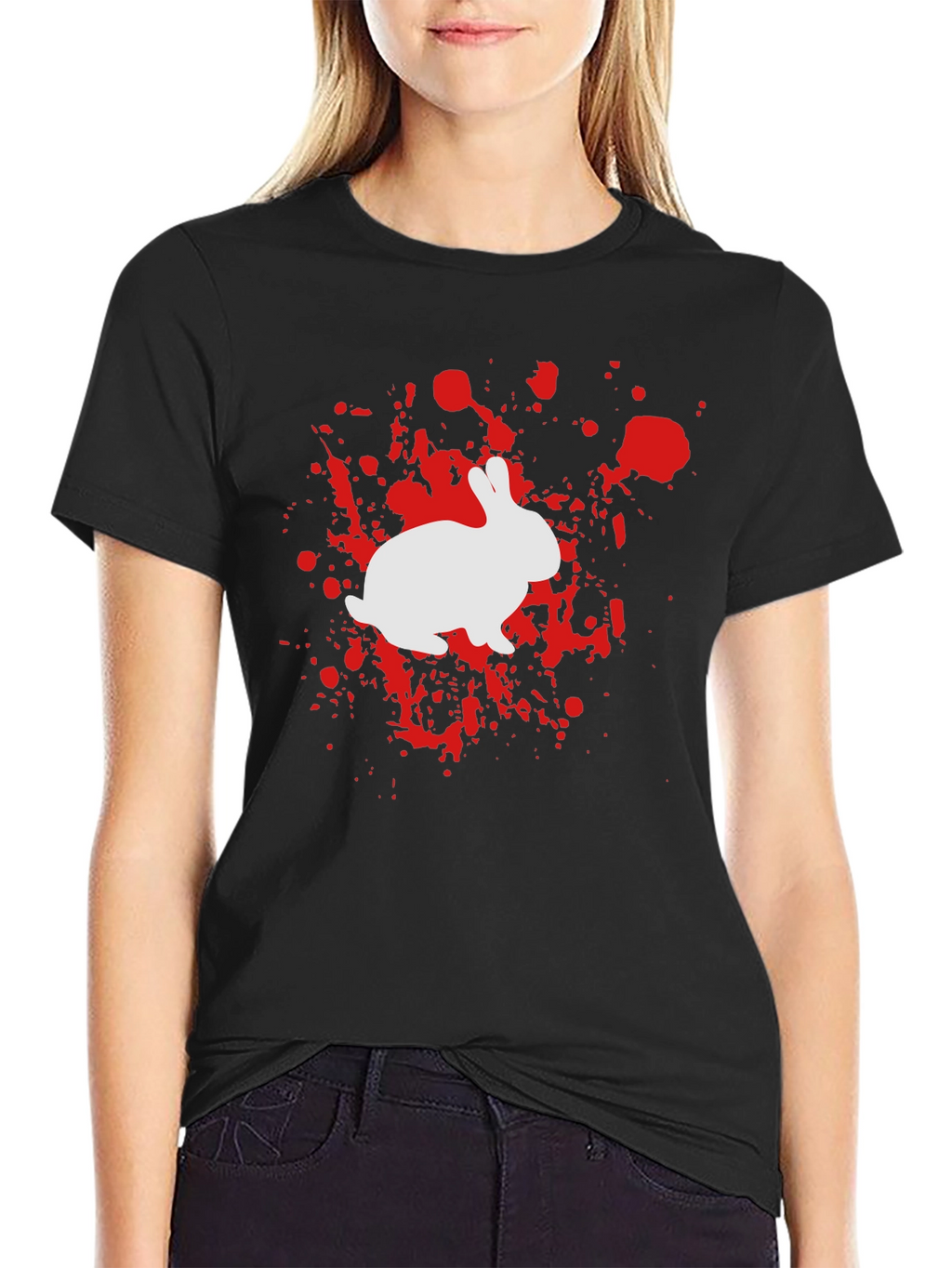 Rabbit Splatter Graphic Tee - Black Cotton Shirt