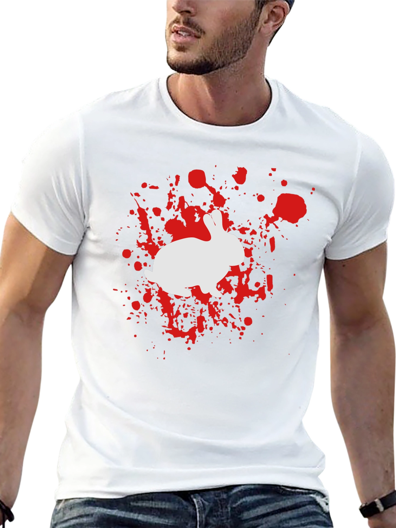 Rabbit Splatter Graphic Tee - Black Cotton Shirt