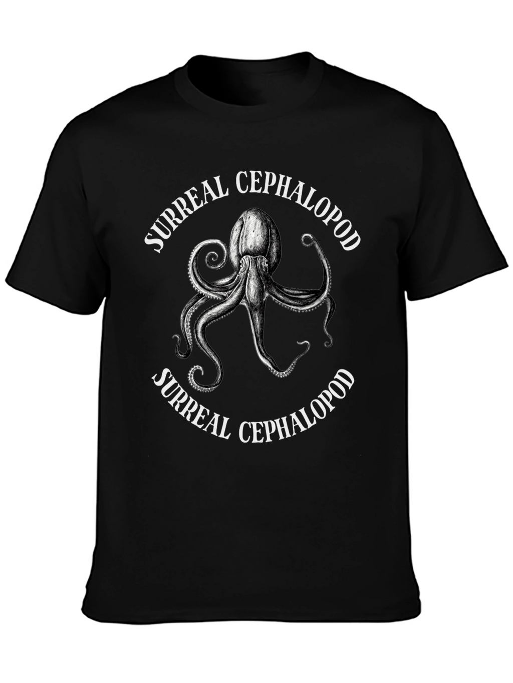 Surreal Cephalopod Graphic Tee - Black Cotton T-Shirt