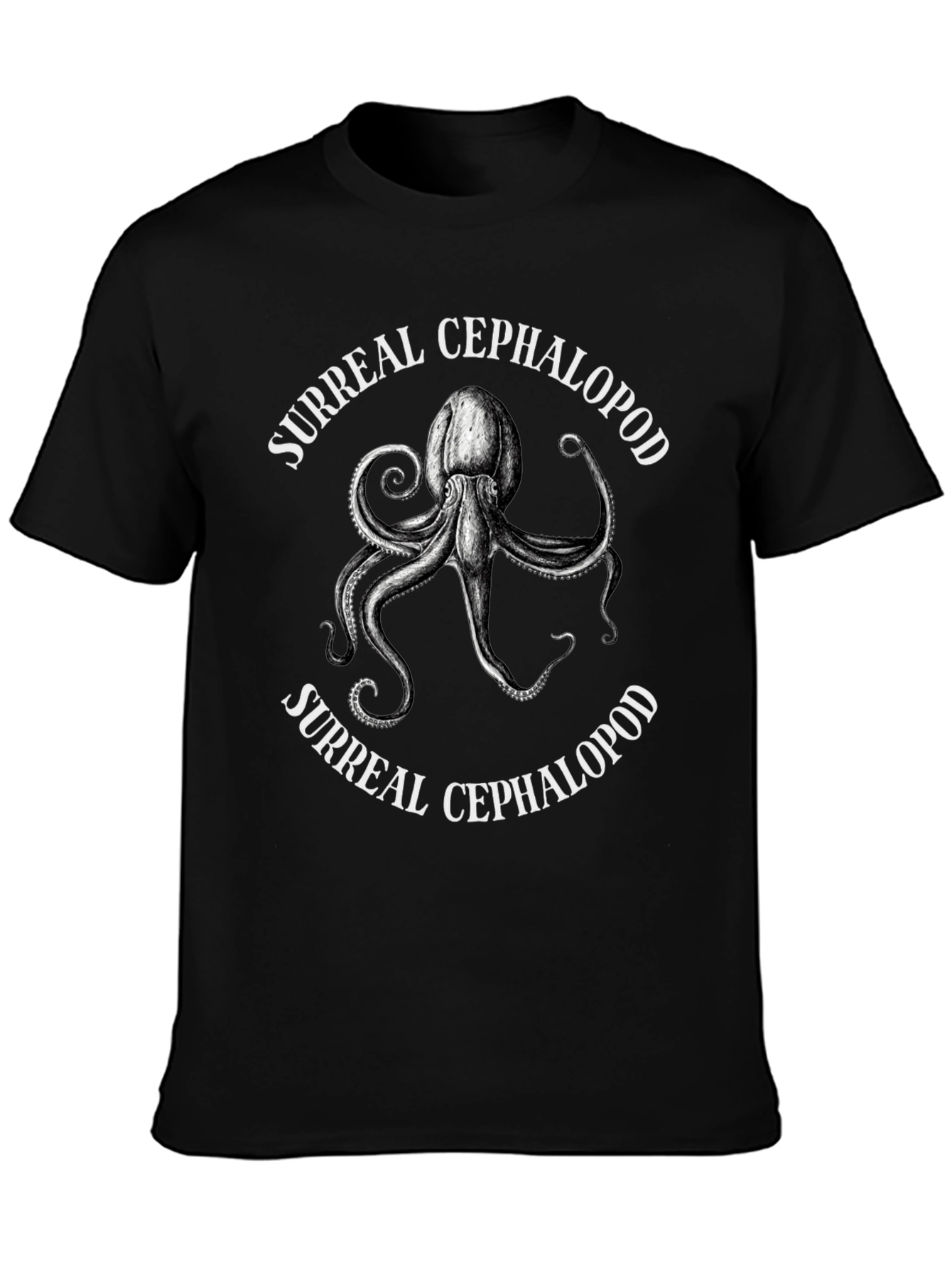 Surreal Cephalopod Graphic Tee - Black Cotton T-Shirt