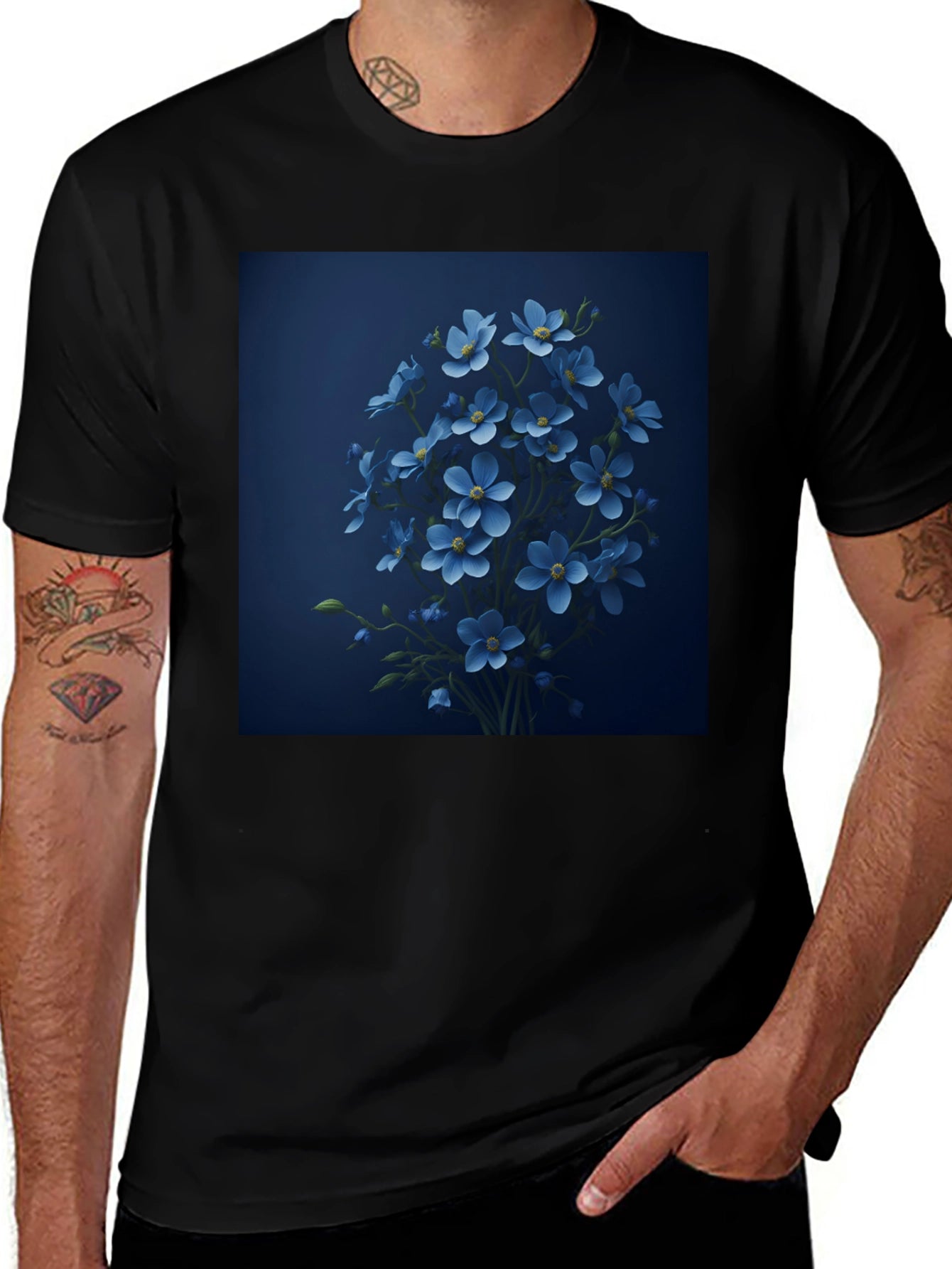 Blue Floral T-Shirt: Stylish Graphic Tee for Men