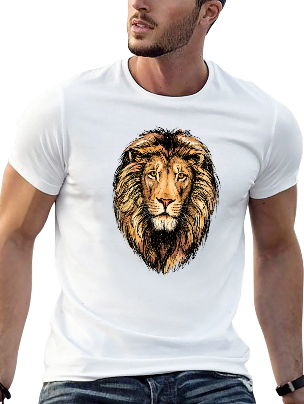 Lion Graphic Print Mens Black T-Shirt