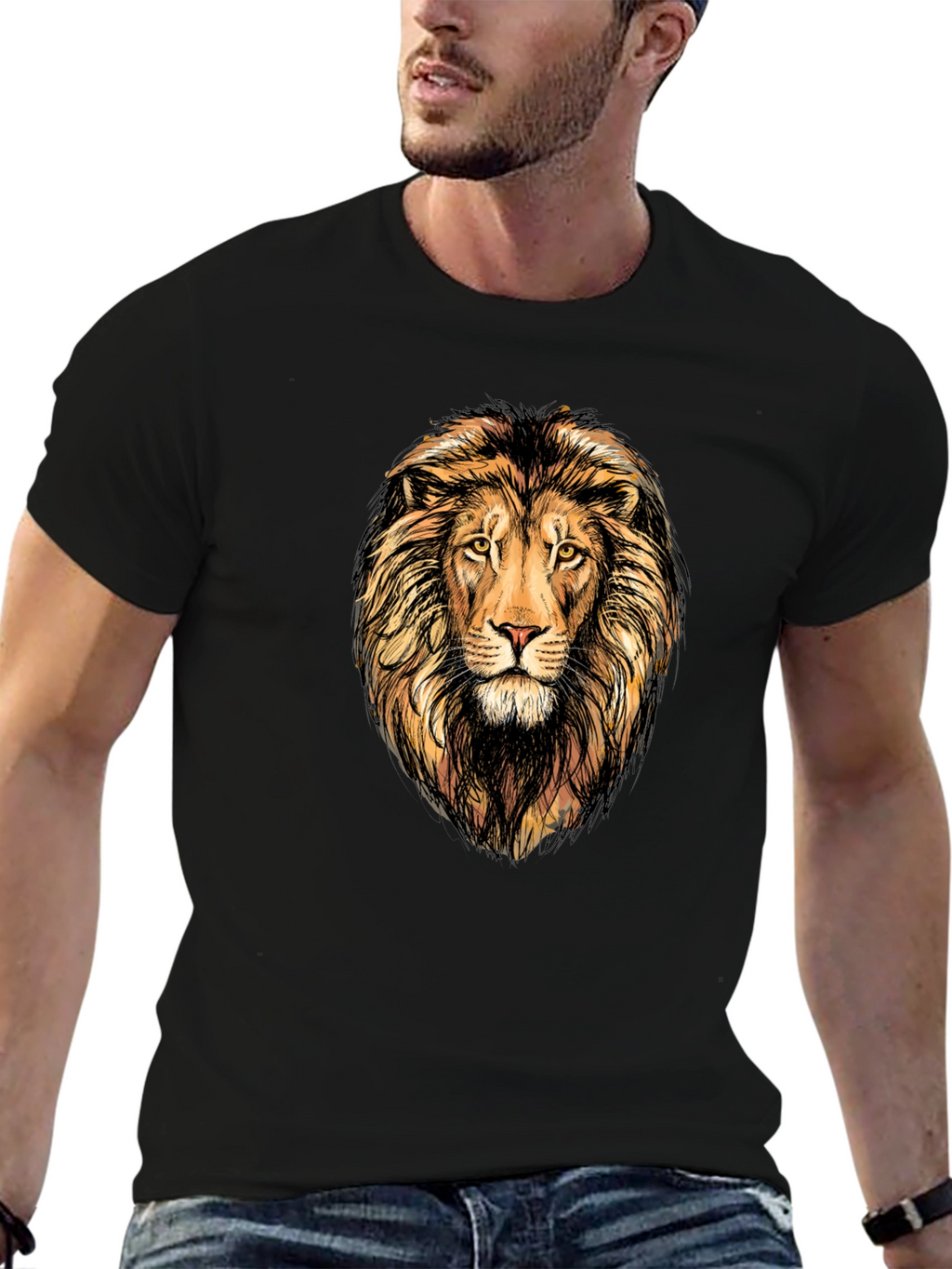 Lion Graphic Print Mens Black T-Shirt