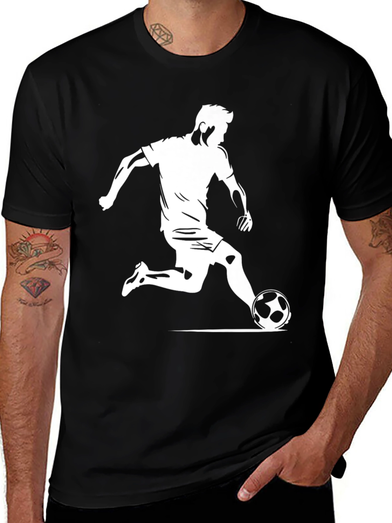 Soccer Player Graphic Tee - Black Cotton T-Shirt