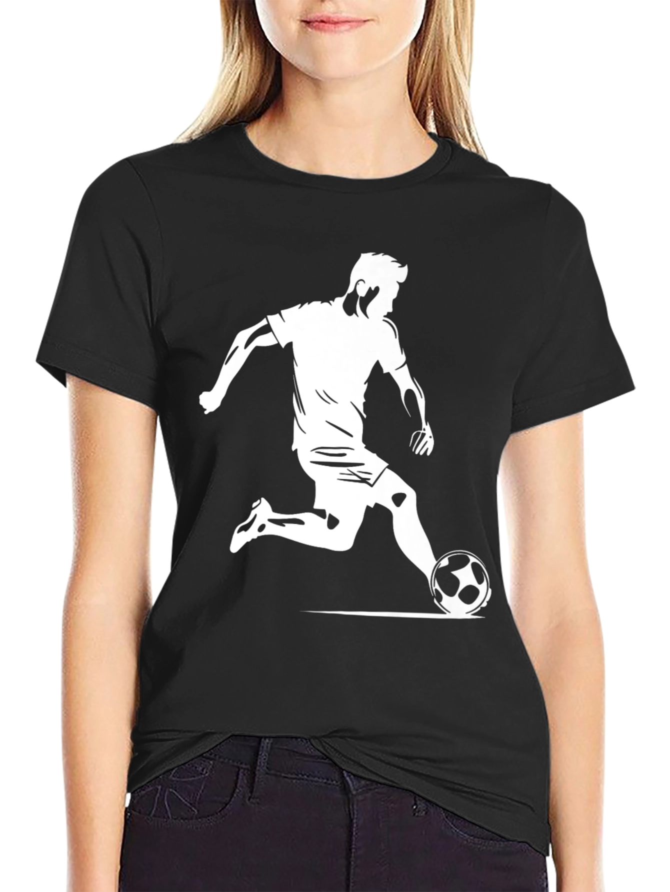 Soccer Player Graphic Tee - Black Cotton T-Shirt