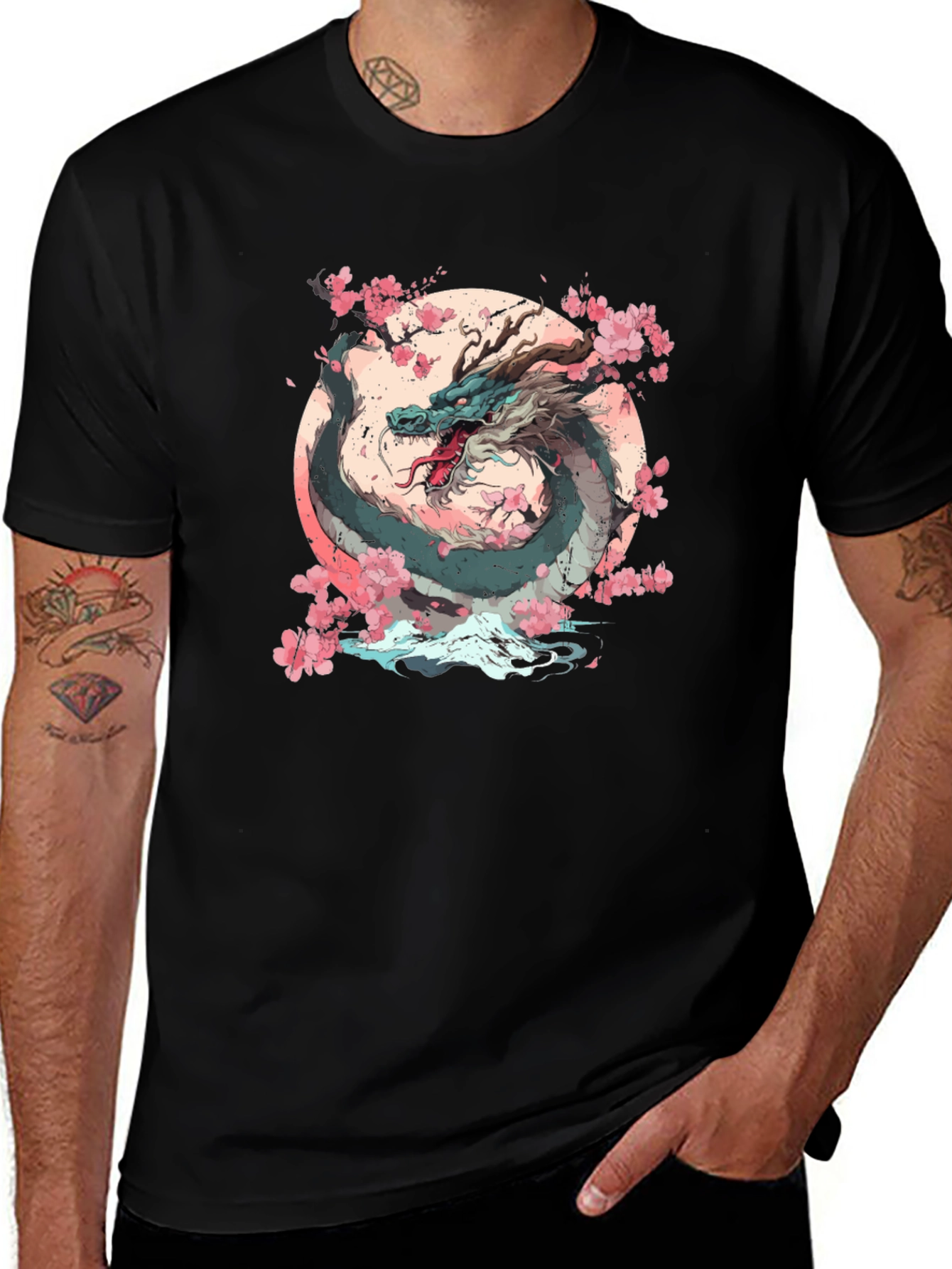 Dragon & Cherry Blossom Graphic T-Shirt