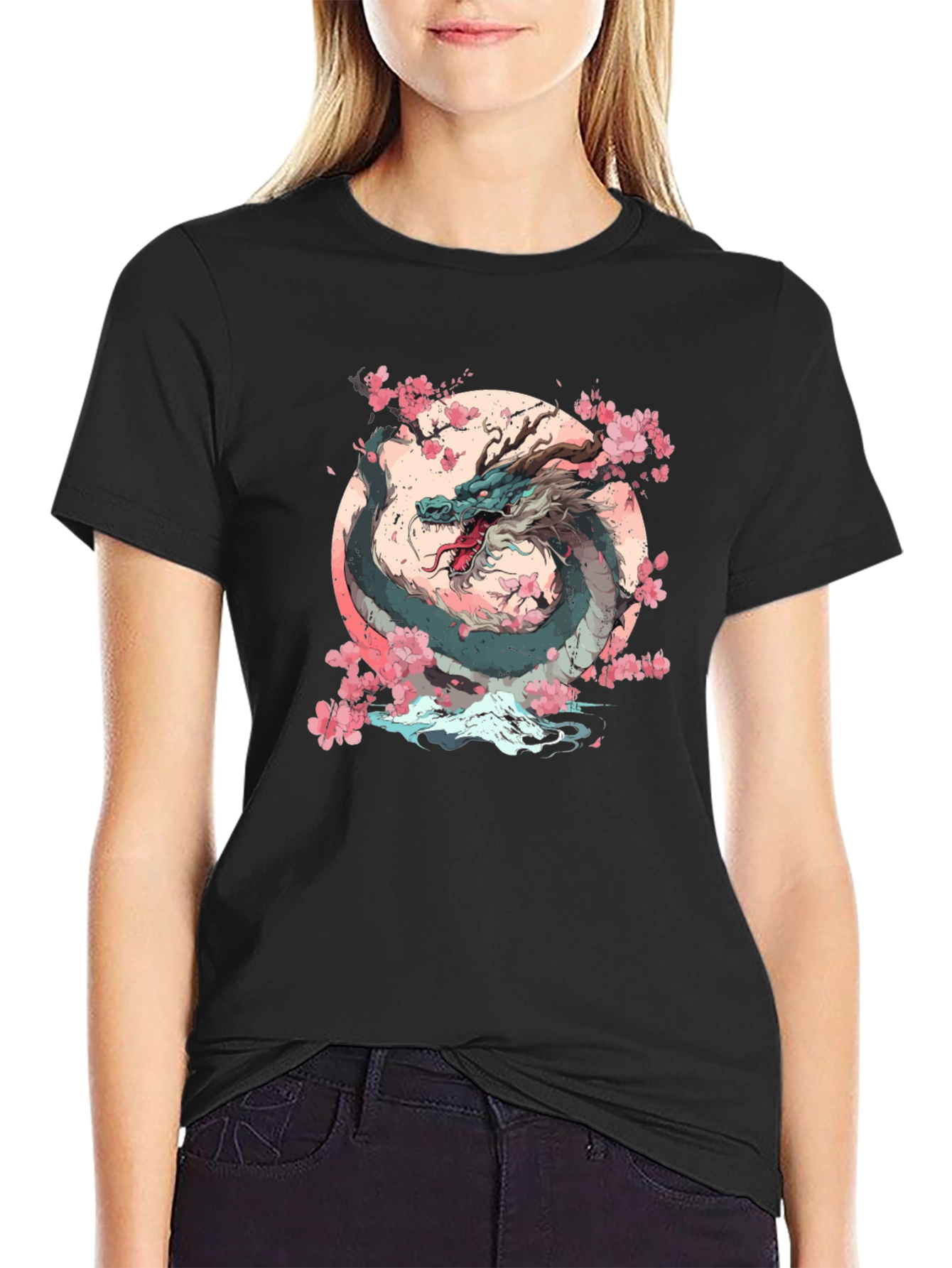 Dragon & Cherry Blossom Graphic T-Shirt