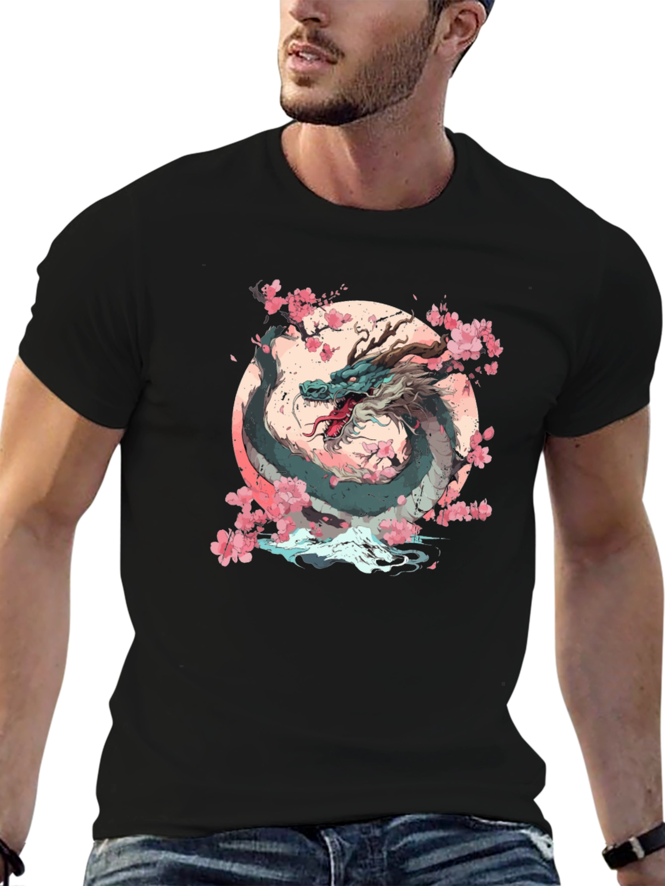 Dragon & Cherry Blossom Graphic T-Shirt