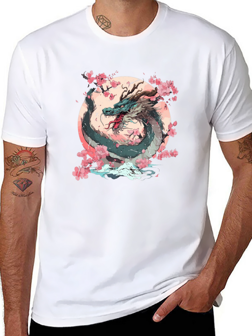 Dragon & Cherry Blossom Graphic T-Shirt