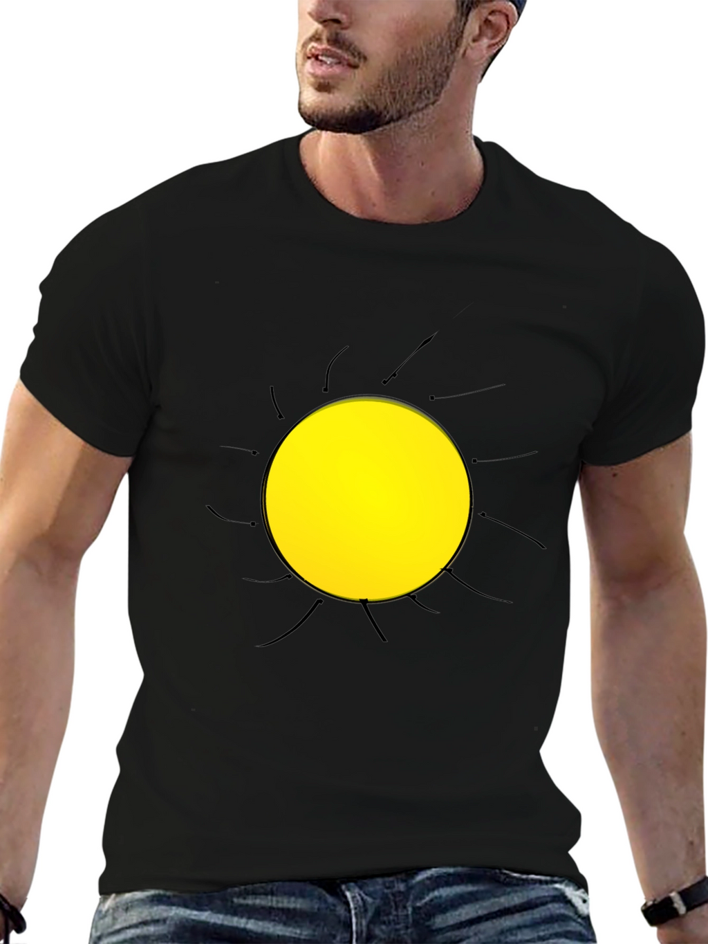 Abstract Sun Graphic Black T-Shirt