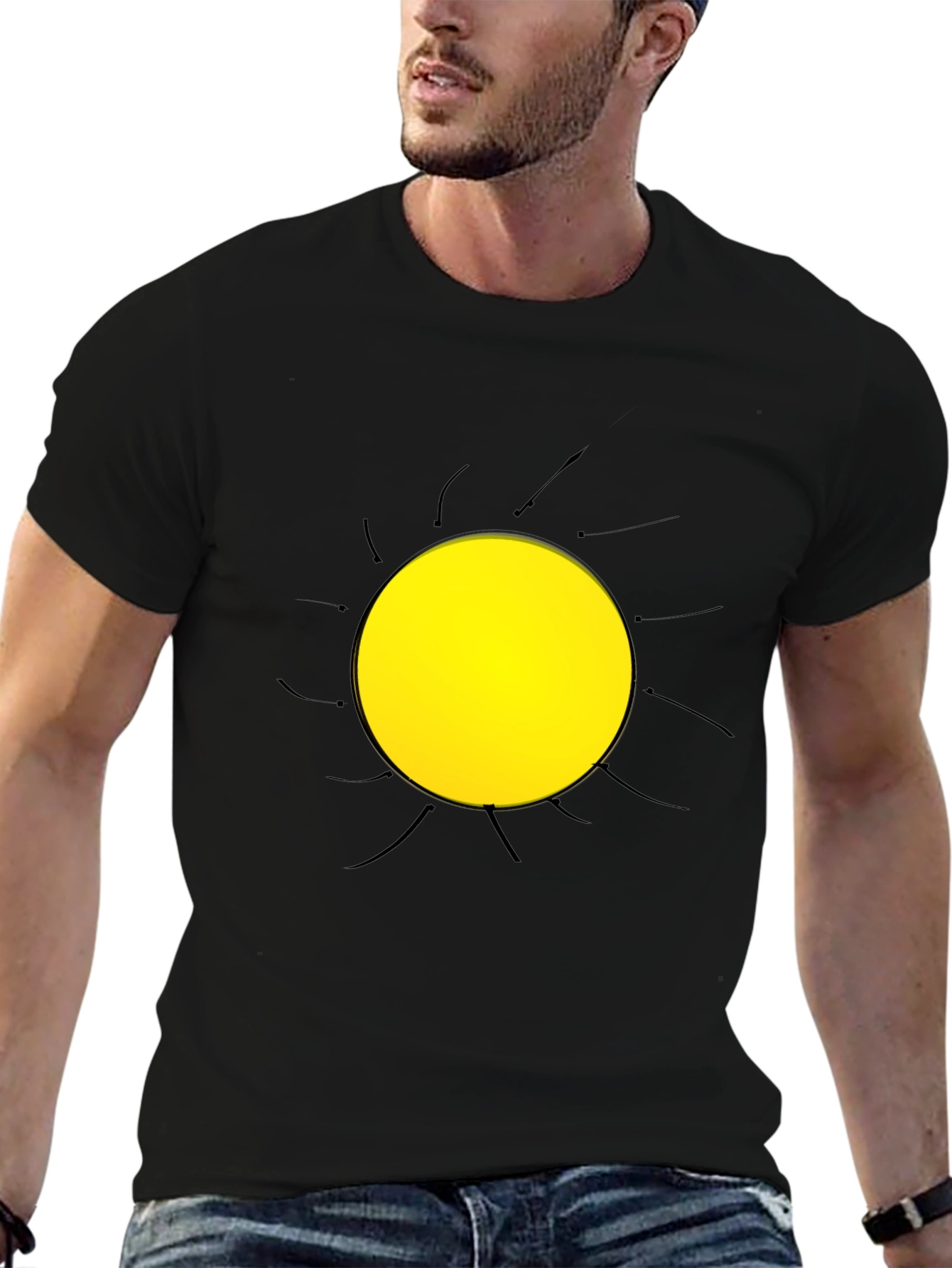 Abstract Sun Graphic Black T-Shirt