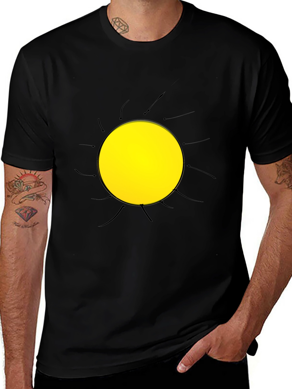 Abstract Sun Graphic Black T-Shirt