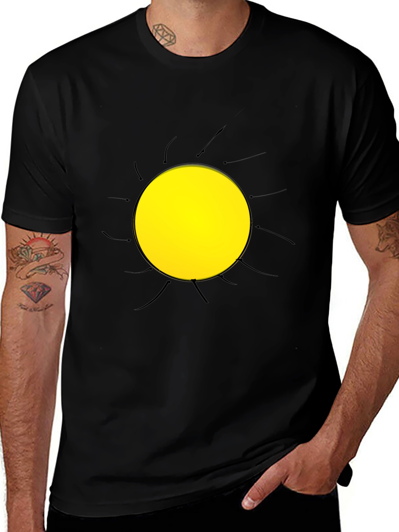 Abstract Sun Graphic Black T-Shirt