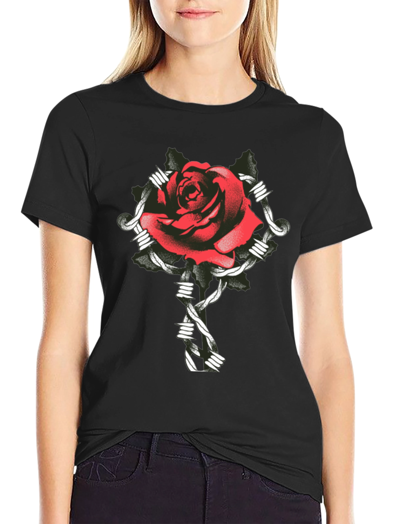 Rose and Barbed Wire Graphic Tee