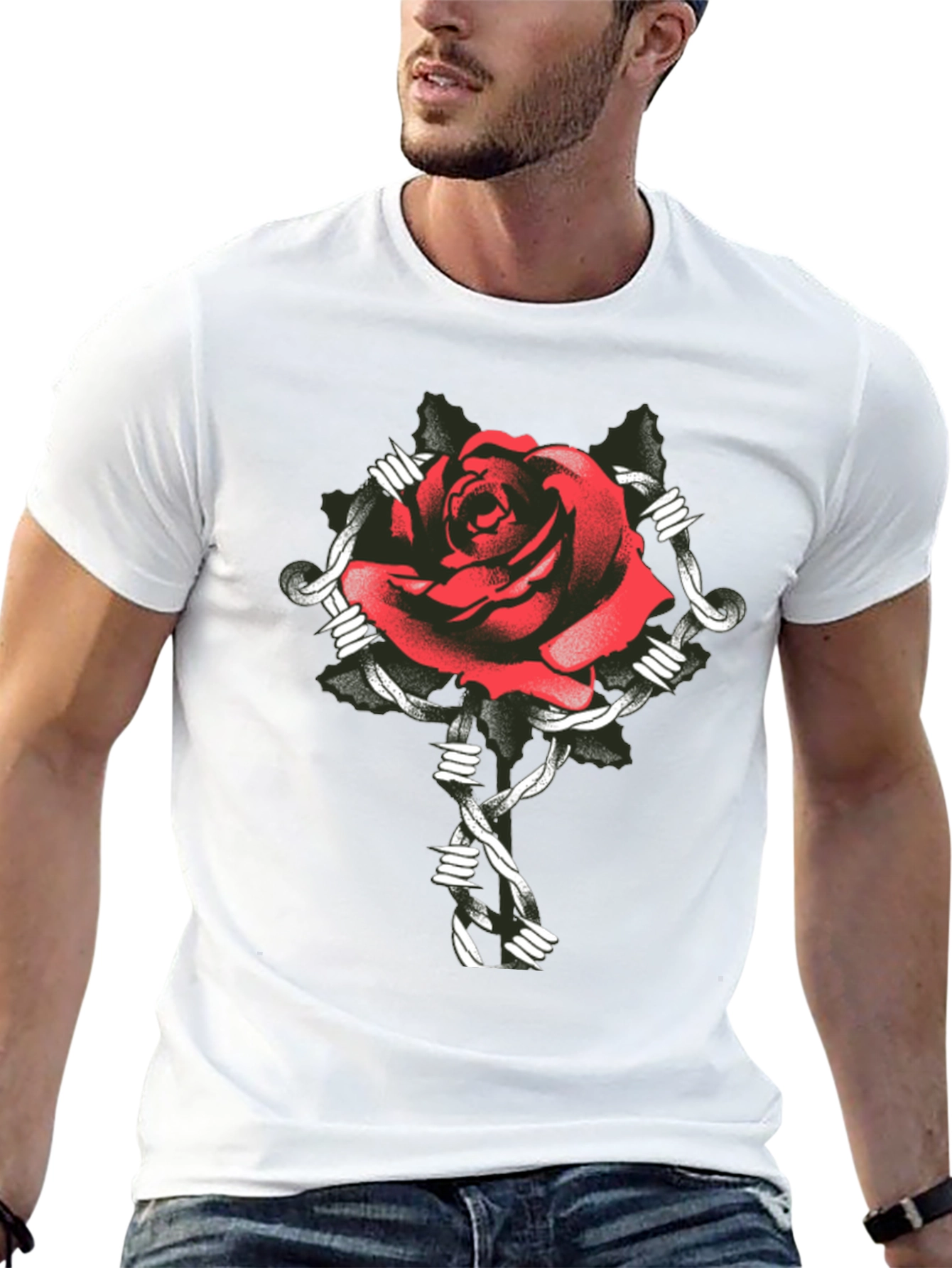 Rose and Barbed Wire Graphic Tee