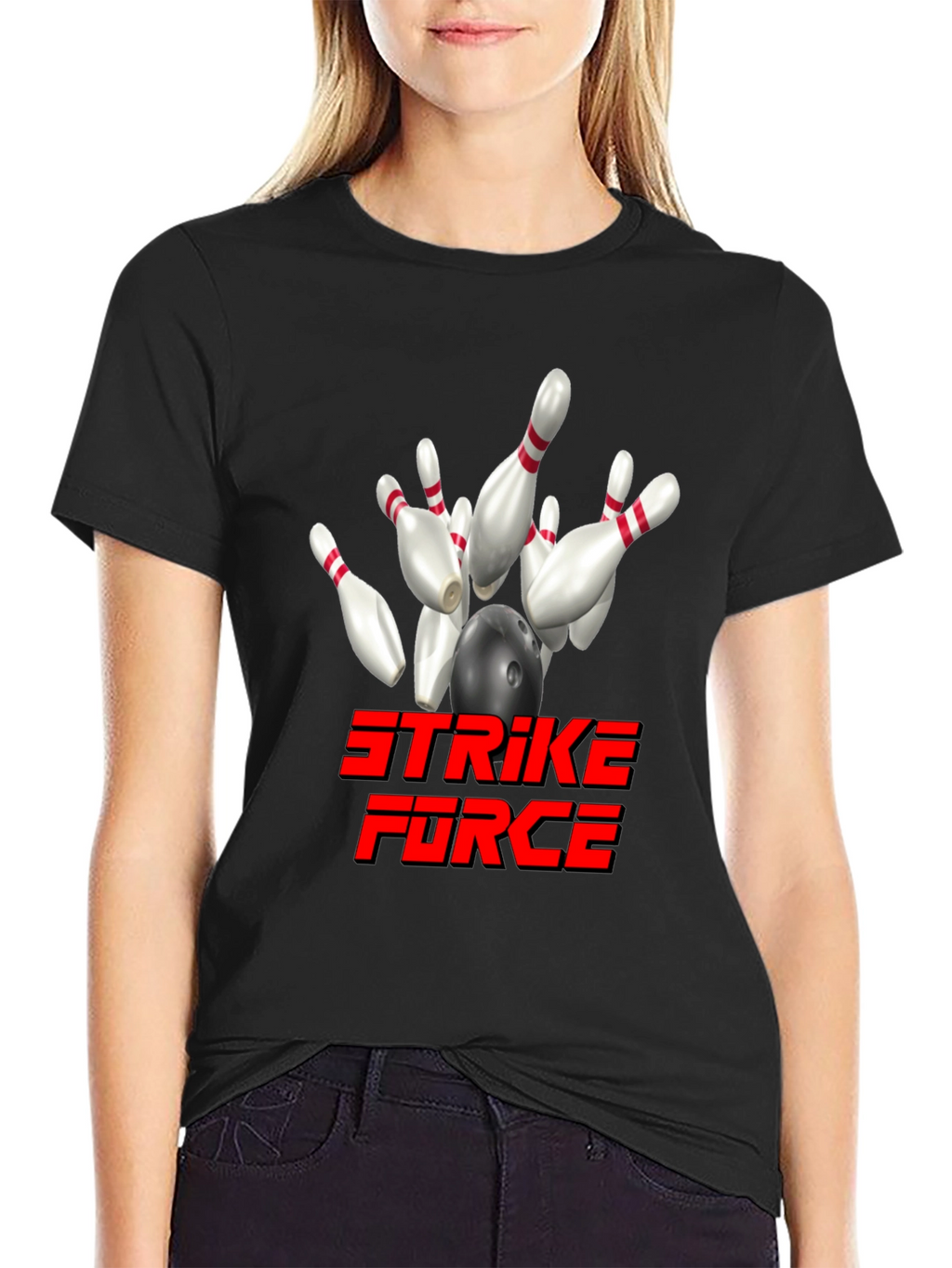 Strike Force Bowling T-Shirt - Black Cotton Blend