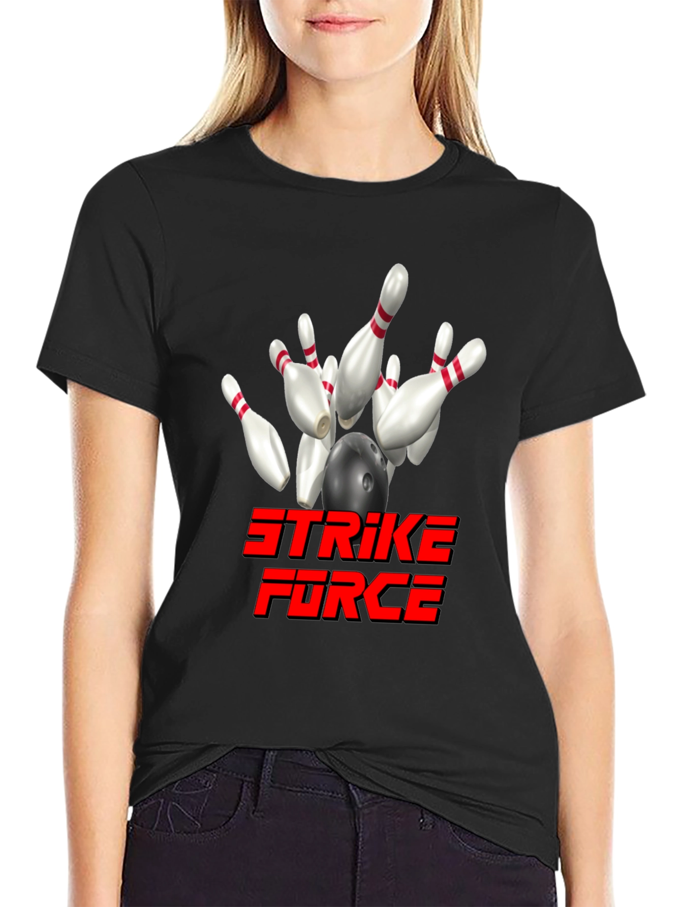 Strike Force Bowling T-Shirt - Black Cotton Blend