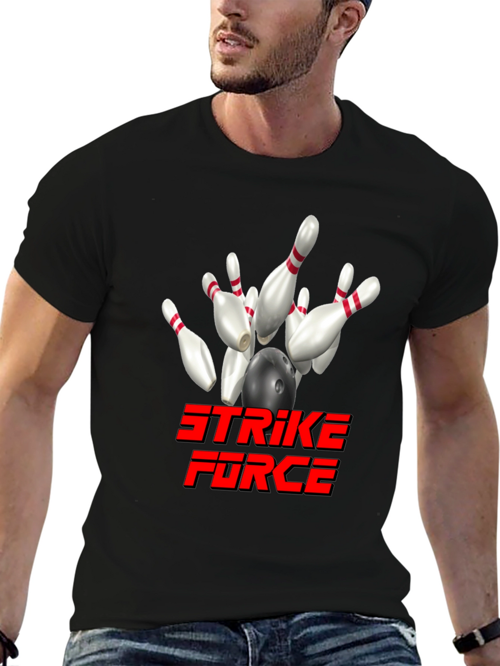 Strike Force Bowling T-Shirt - Black Cotton Blend