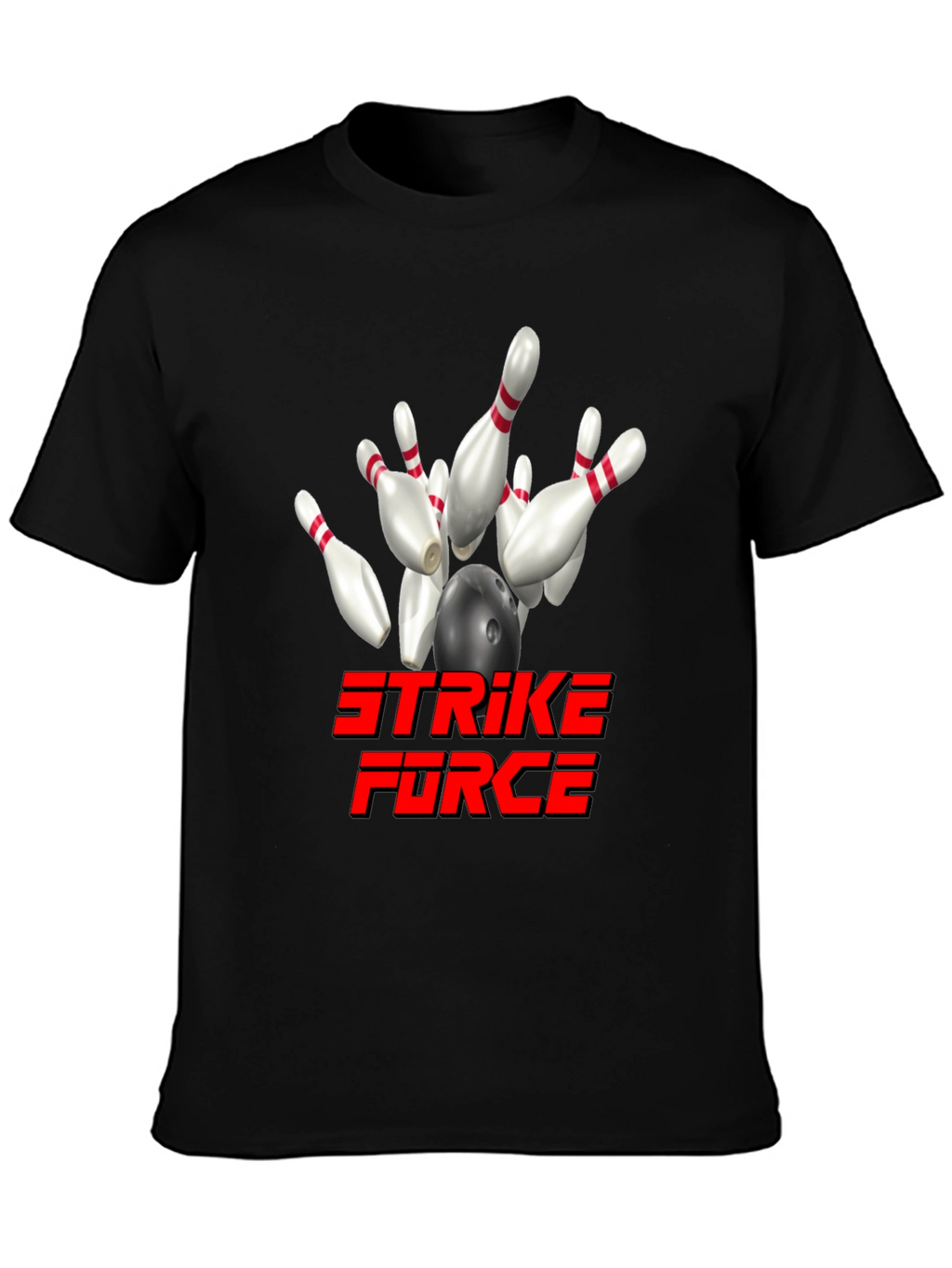 Strike Force Bowling T-Shirt - Black Cotton Blend