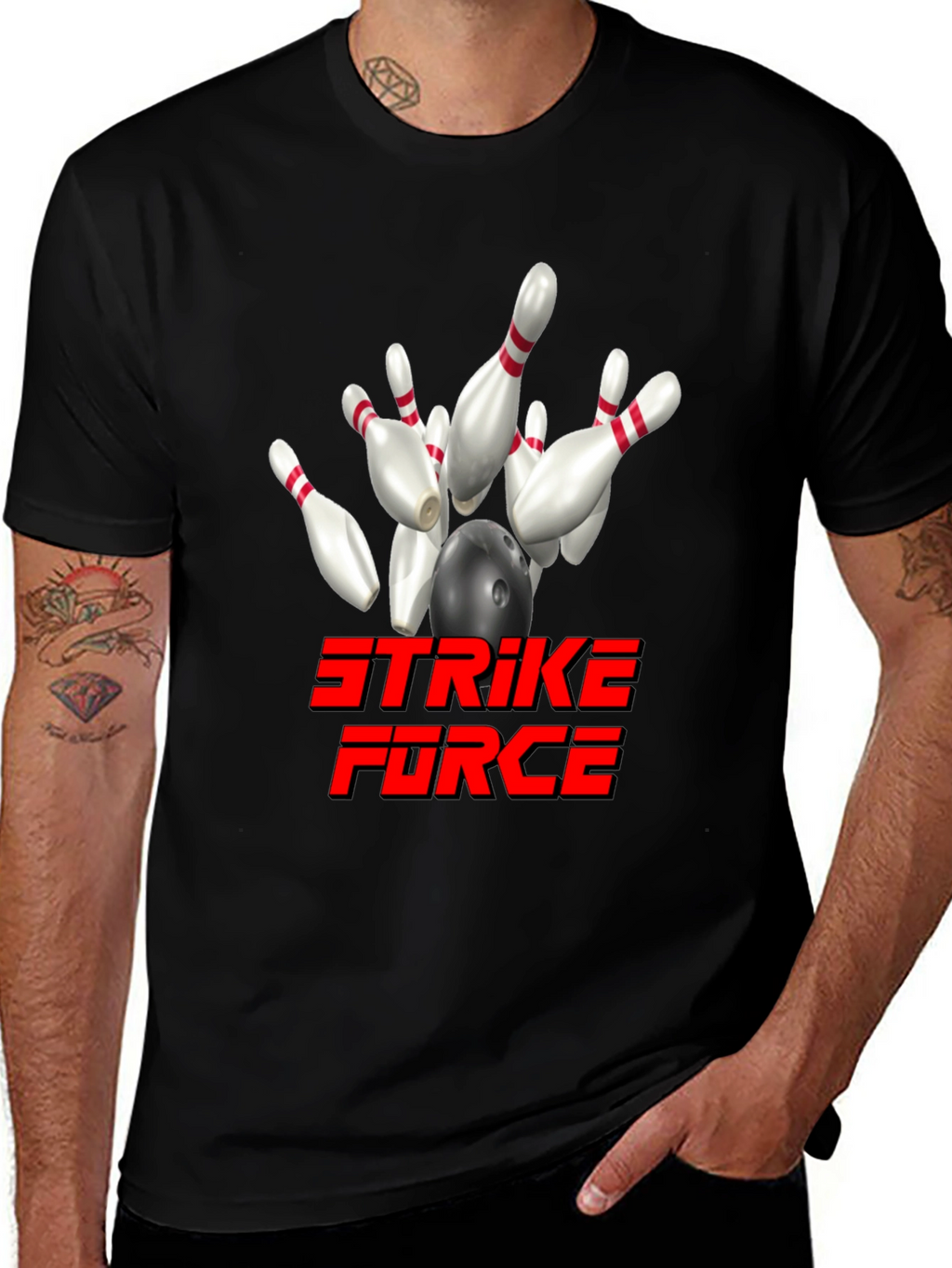 Strike Force Bowling T-Shirt - Black Cotton Blend