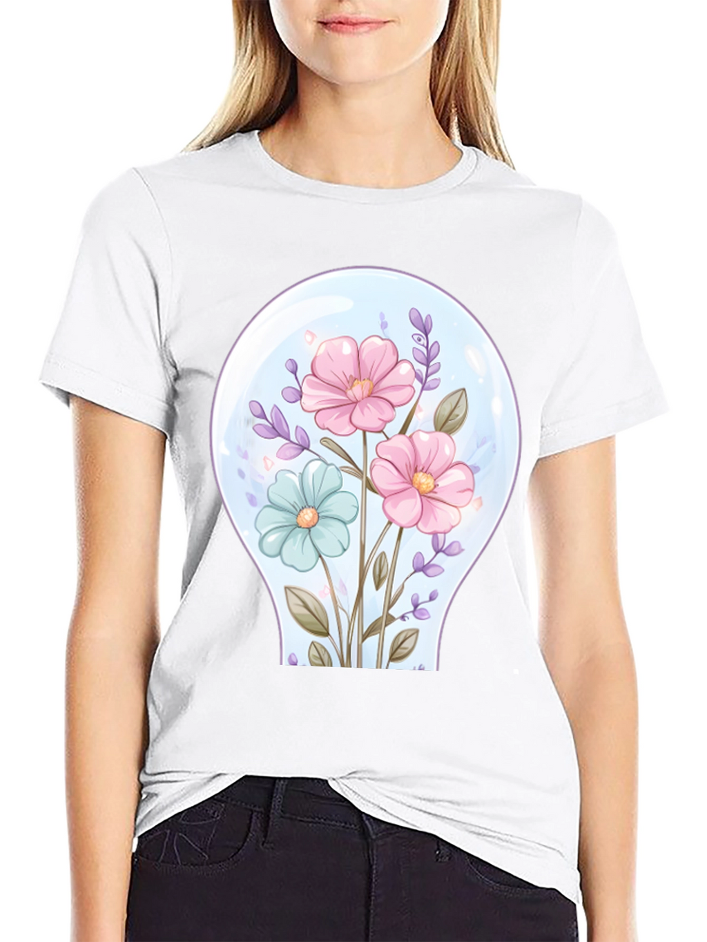 Floral Lightbulb Graphic Tee - Unique Design T-Shirt