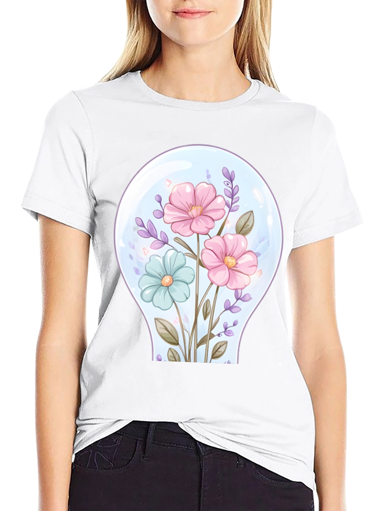 Floral Lightbulb Graphic Tee - Unique Design T-Shirt