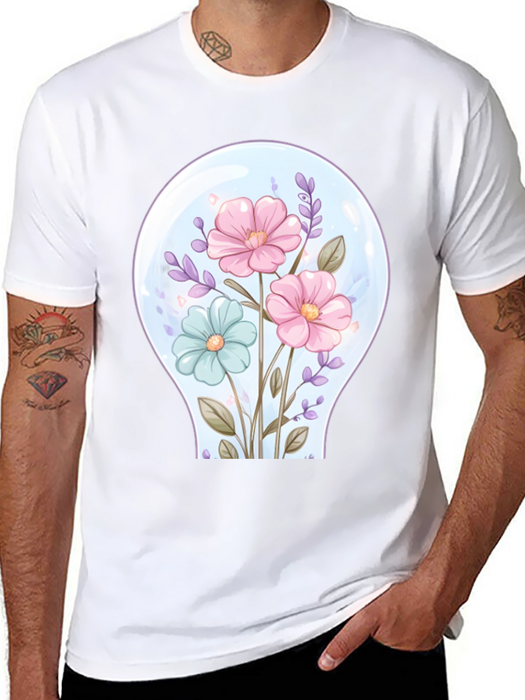 Floral Lightbulb Graphic Tee - Unique Design T-Shirt