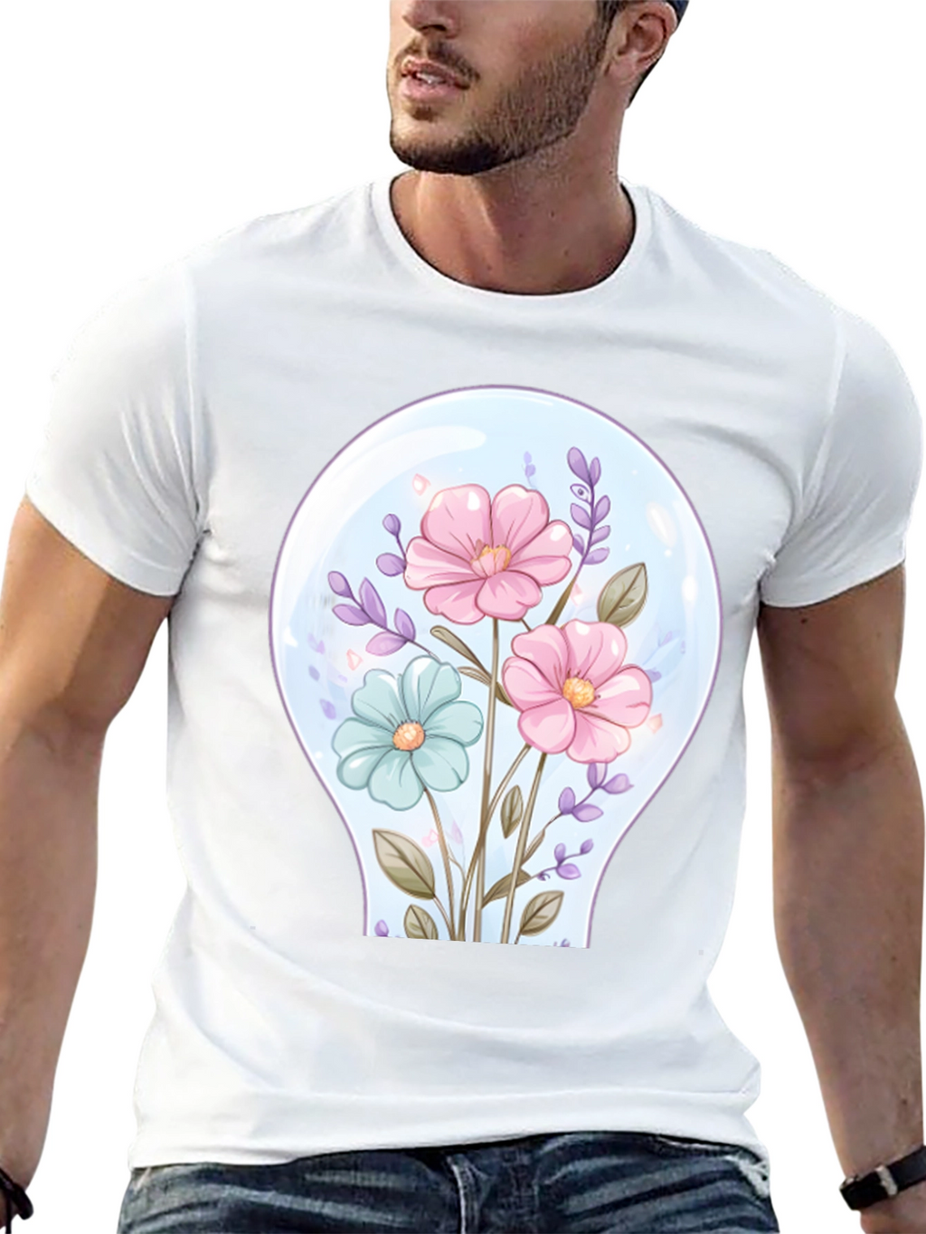 Floral Lightbulb Graphic Tee - Unique Design T-Shirt