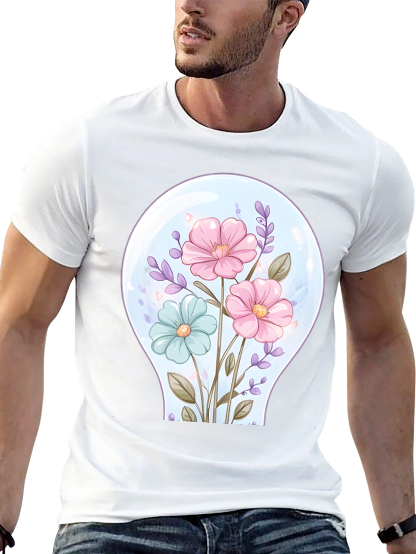 Floral Lightbulb Graphic Tee - Unique Design T-Shirt