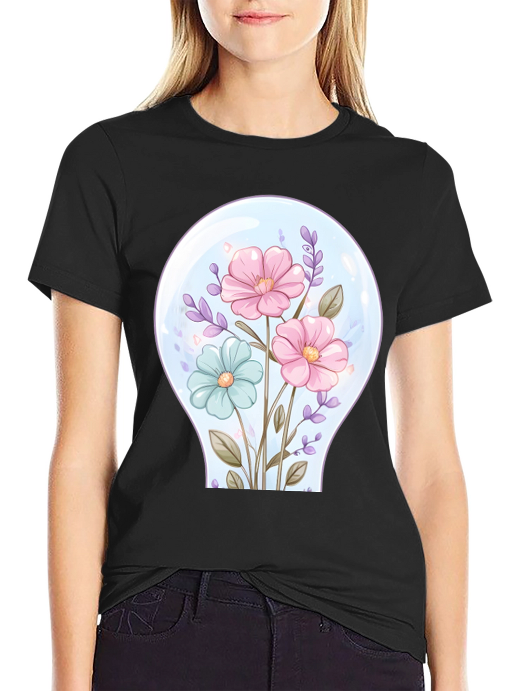Floral Lightbulb Graphic Tee - Unique Design T-Shirt