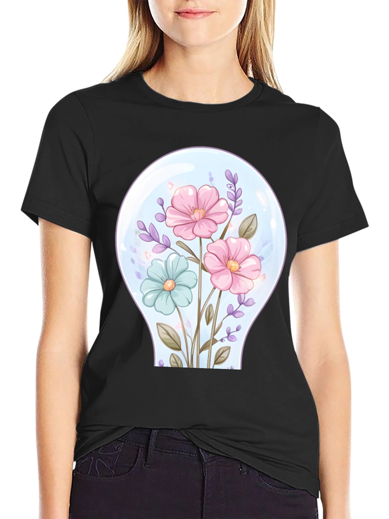Floral Lightbulb Graphic Tee - Unique Design T-Shirt