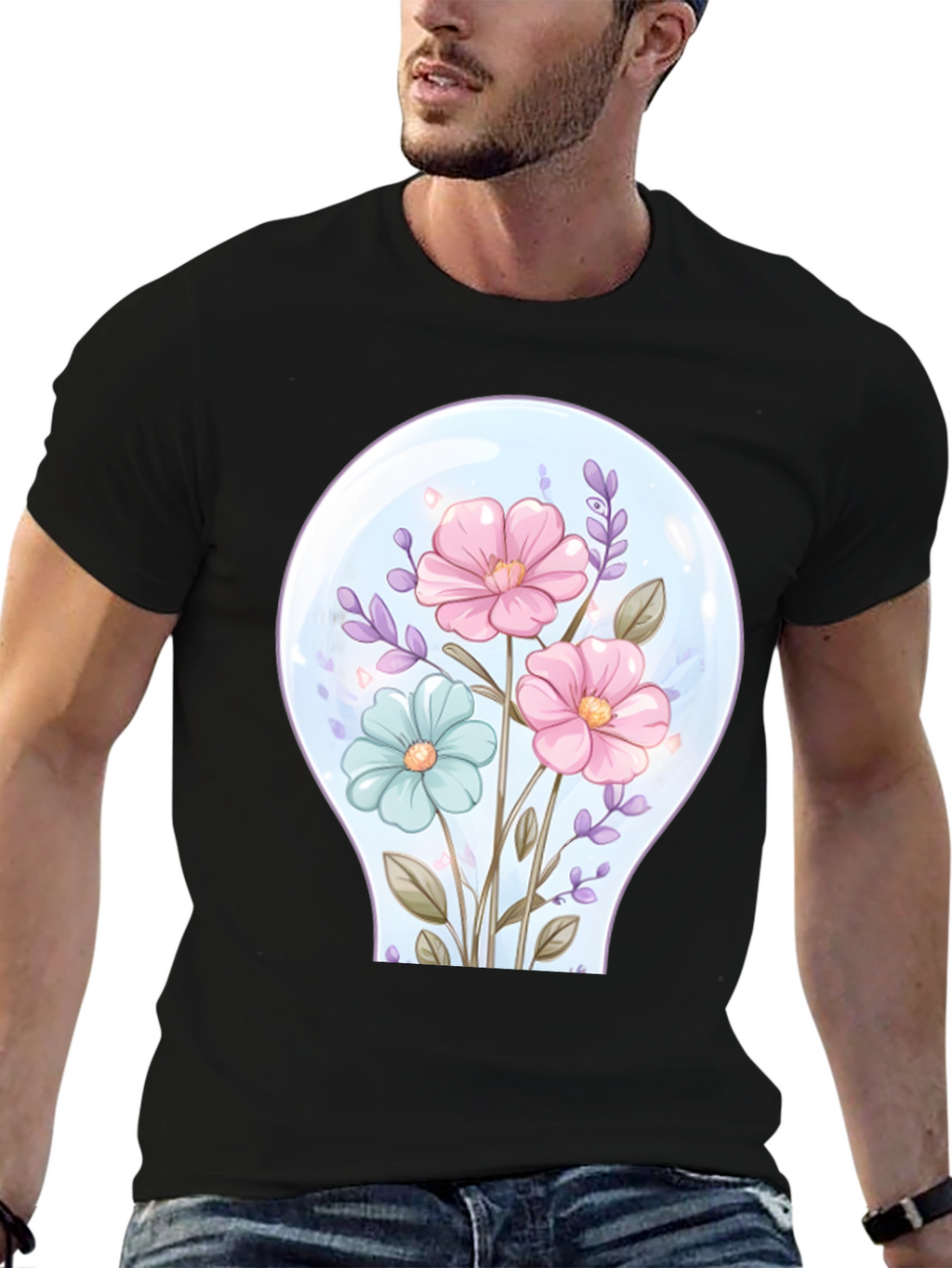 Floral Lightbulb Graphic Tee - Unique Design T-Shirt