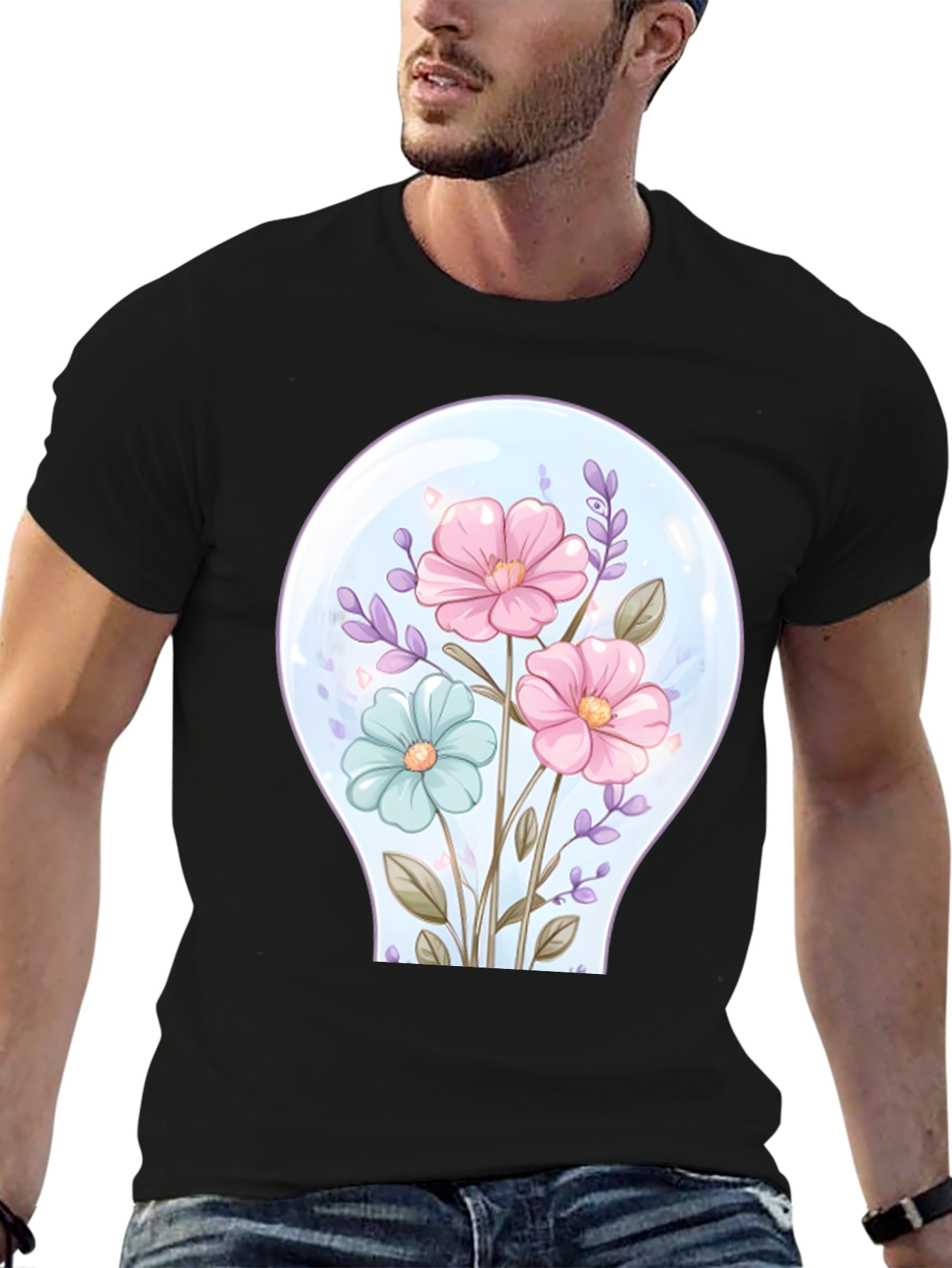 Floral Lightbulb Graphic Tee - Unique Design T-Shirt