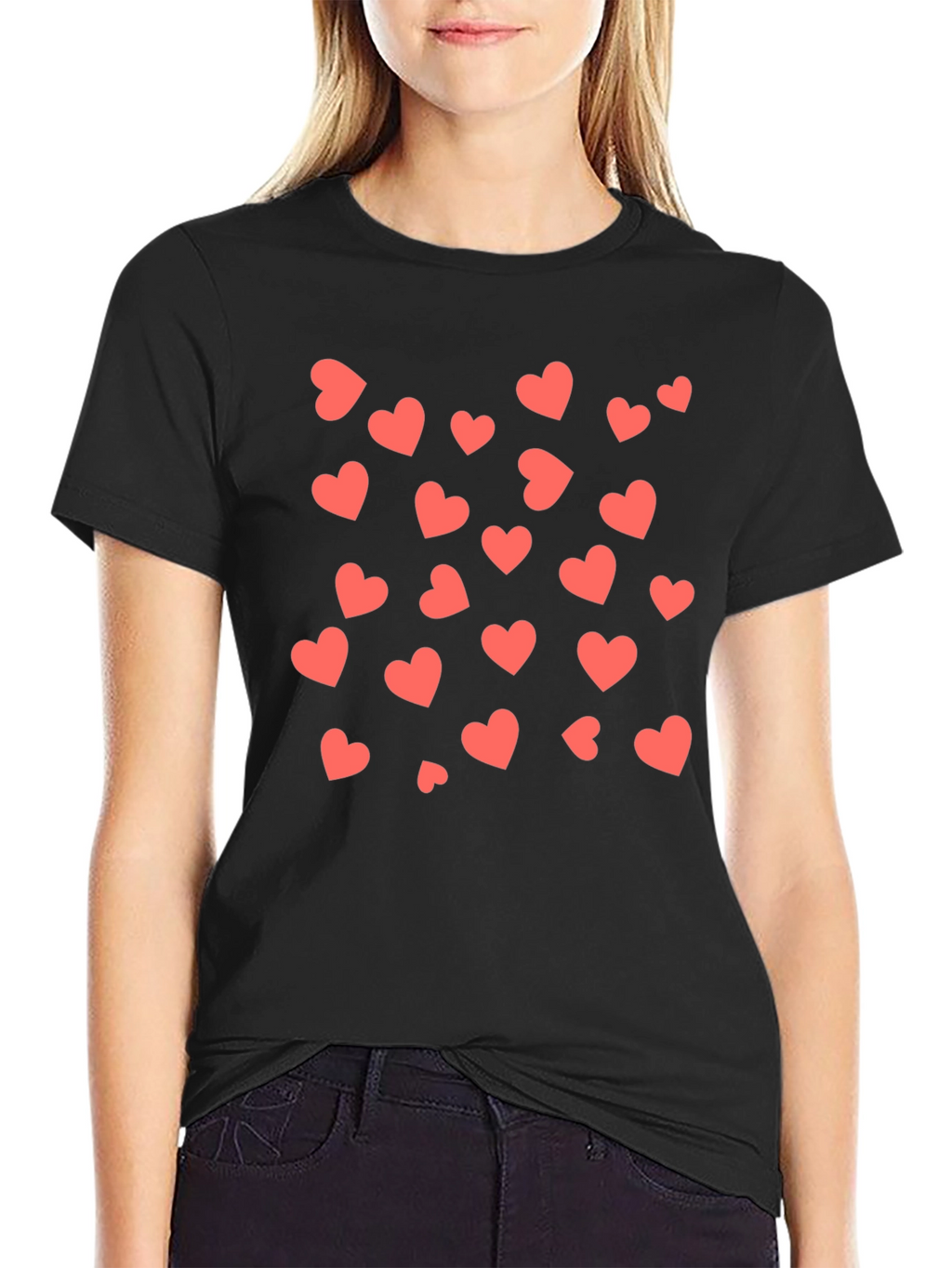 Heart Print Black T-Shirt