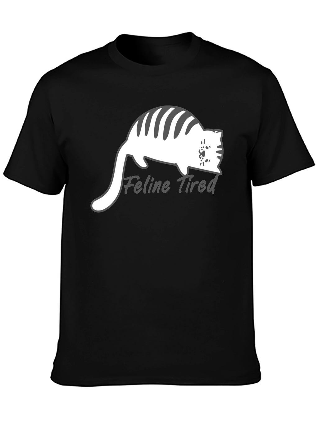 Feline Tired Black T-Shirt - Relaxed Cat Design