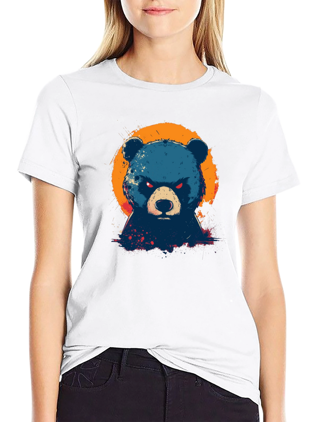 Mens Black T-Shirt with Bear Graphic