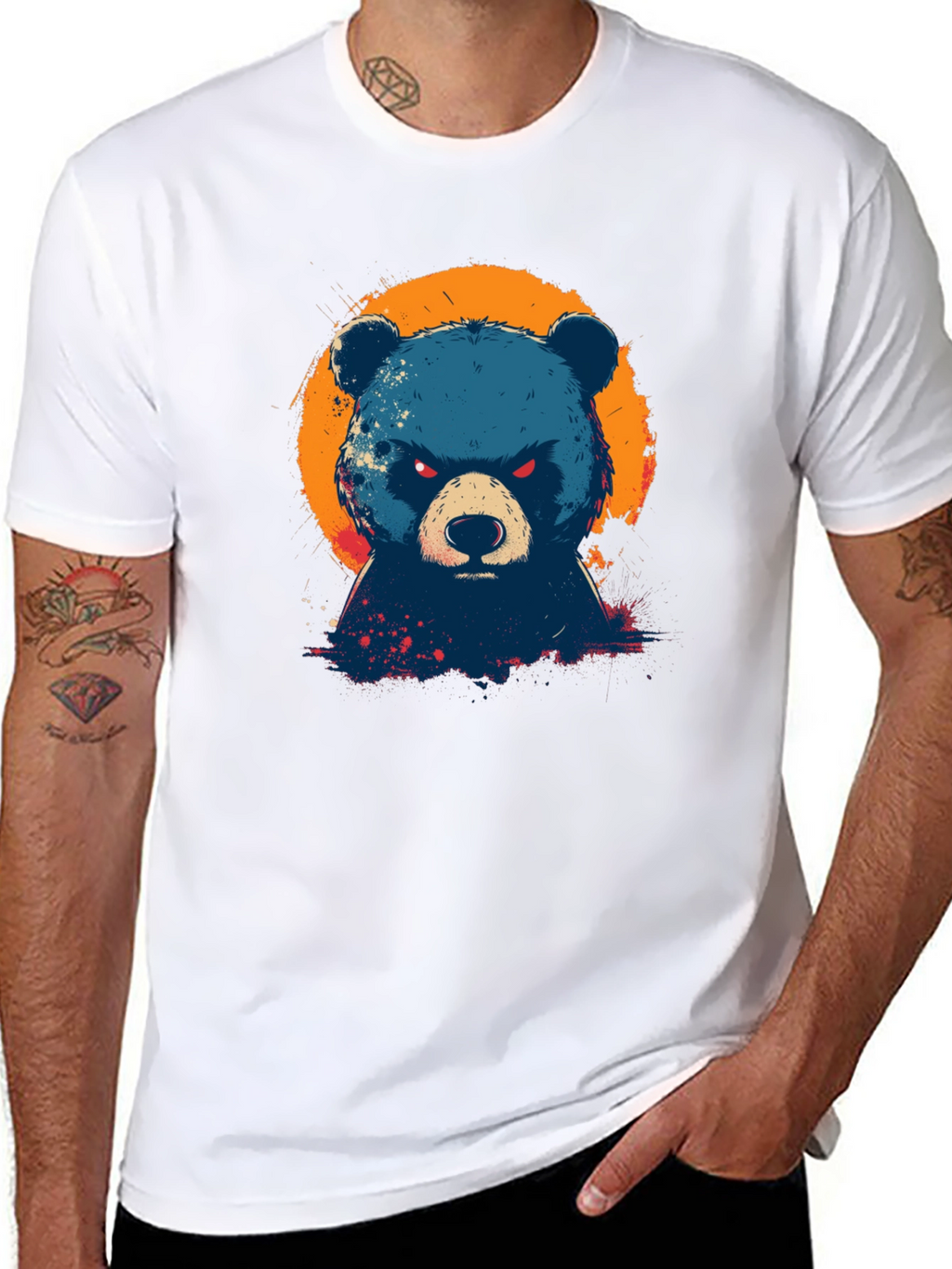 Mens Black T-Shirt with Bear Graphic