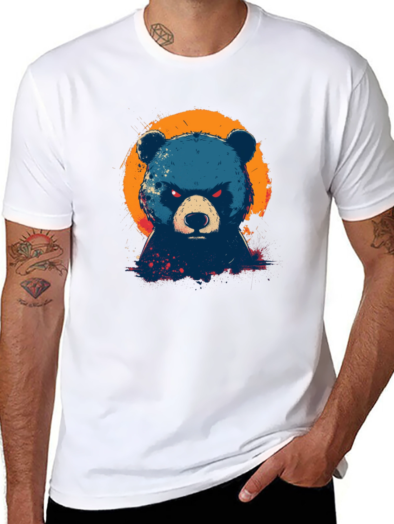 Mens Black T-Shirt with Bear Graphic