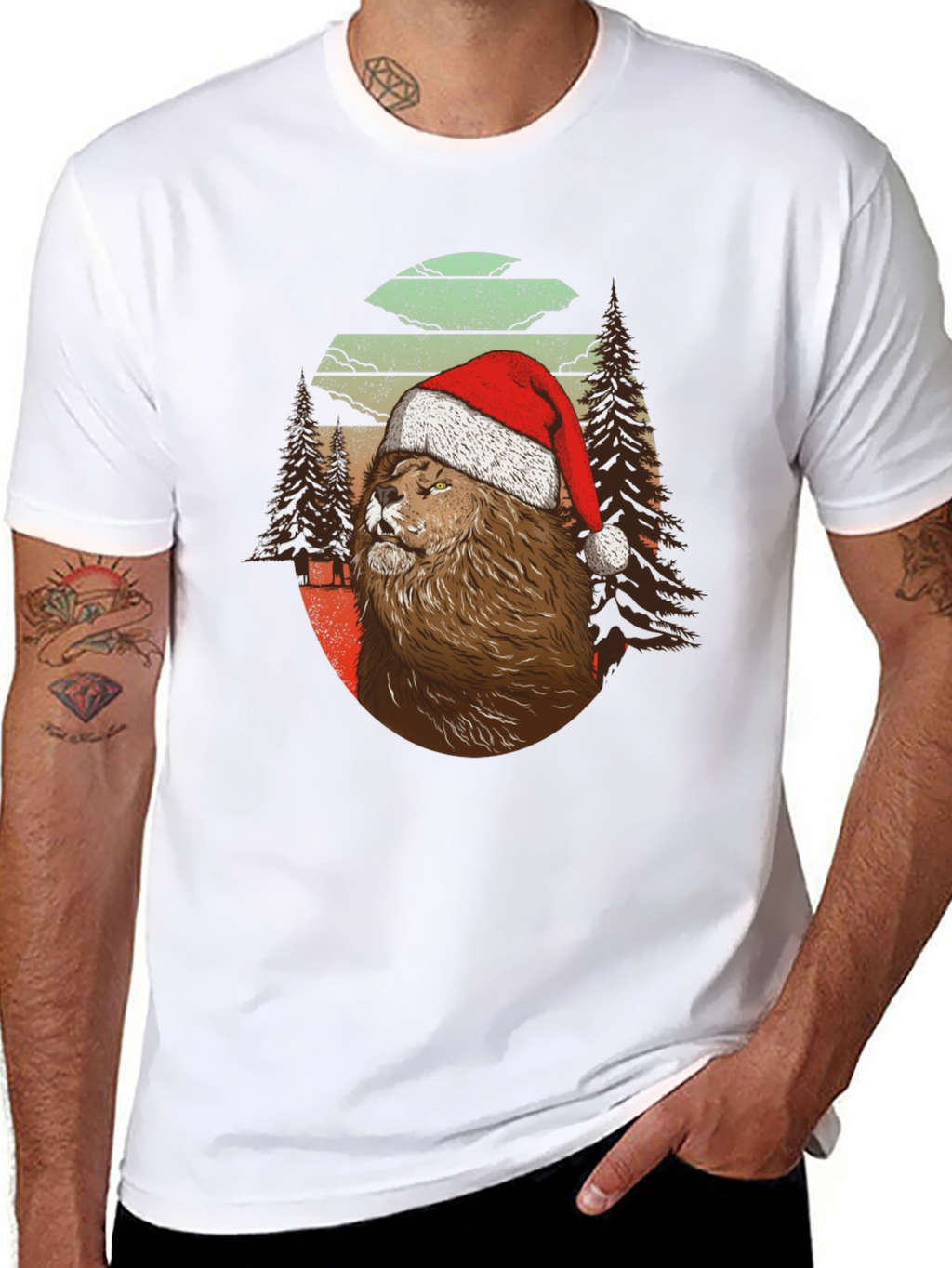 Festive Lion Graphic Tee - Holiday Style