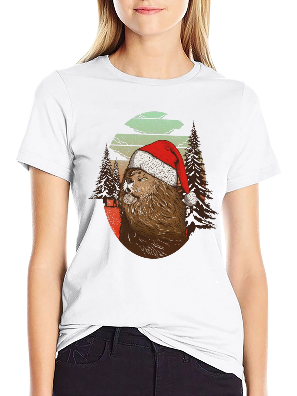 Festive Lion Graphic Tee - Holiday Style
