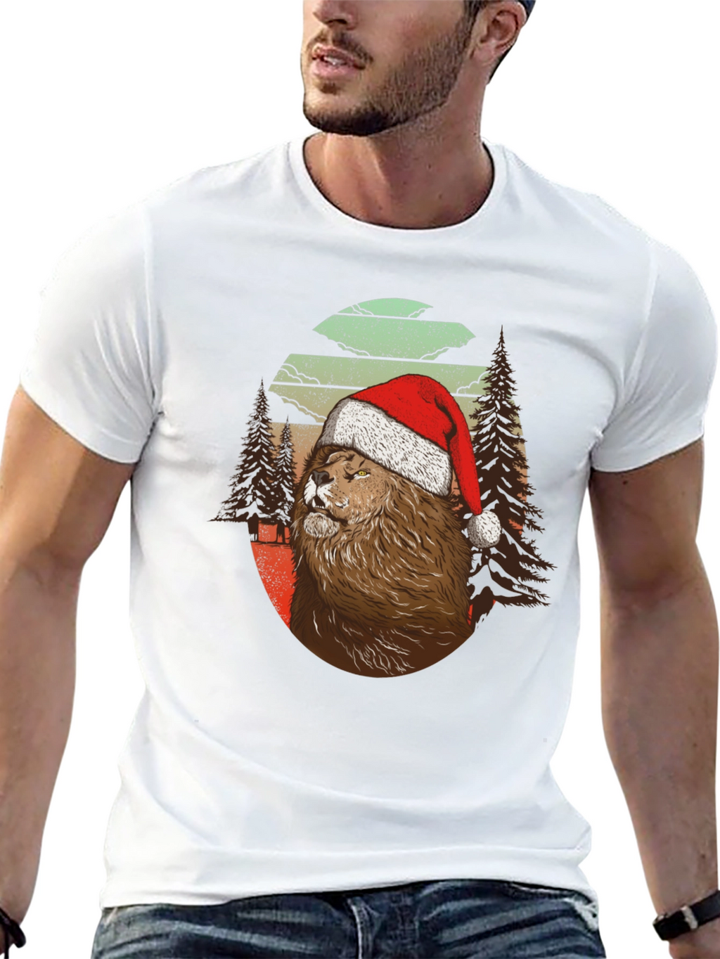 Festive Lion Graphic Tee - Holiday Style