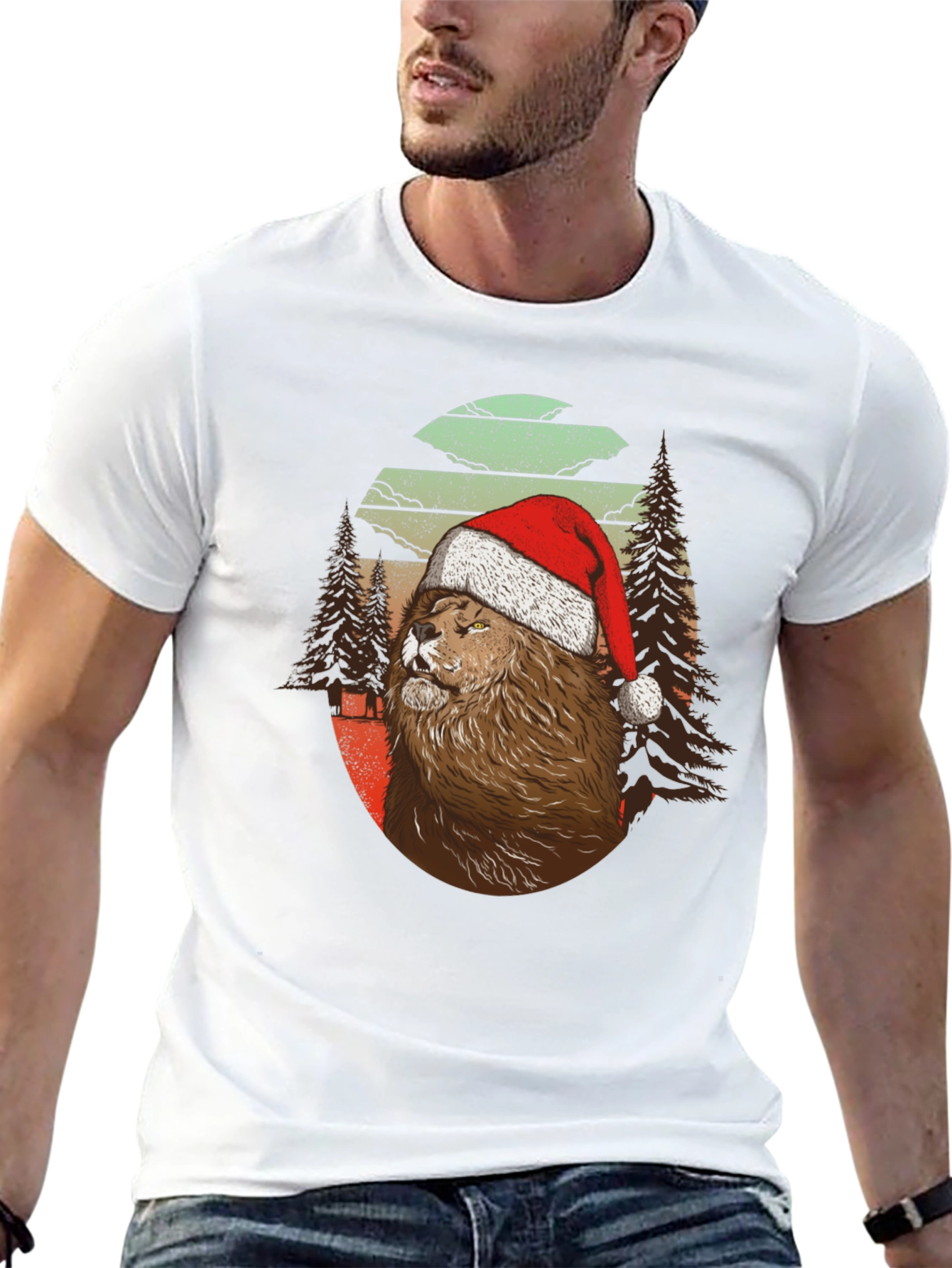 Festive Lion Graphic Tee - Holiday Style