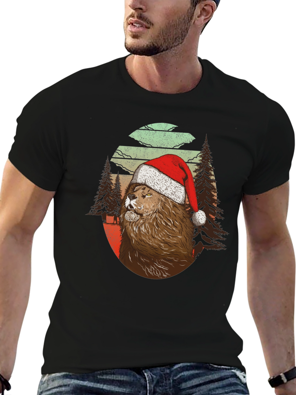 Festive Lion Graphic Tee - Holiday Style
