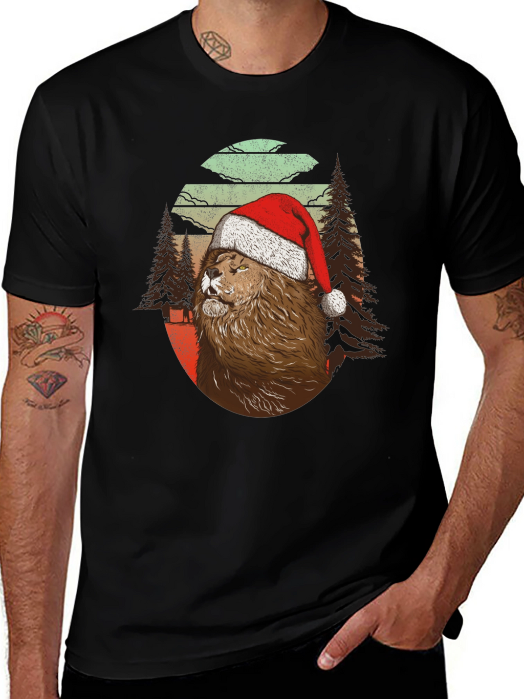 Festive Lion Graphic Tee - Holiday Style
