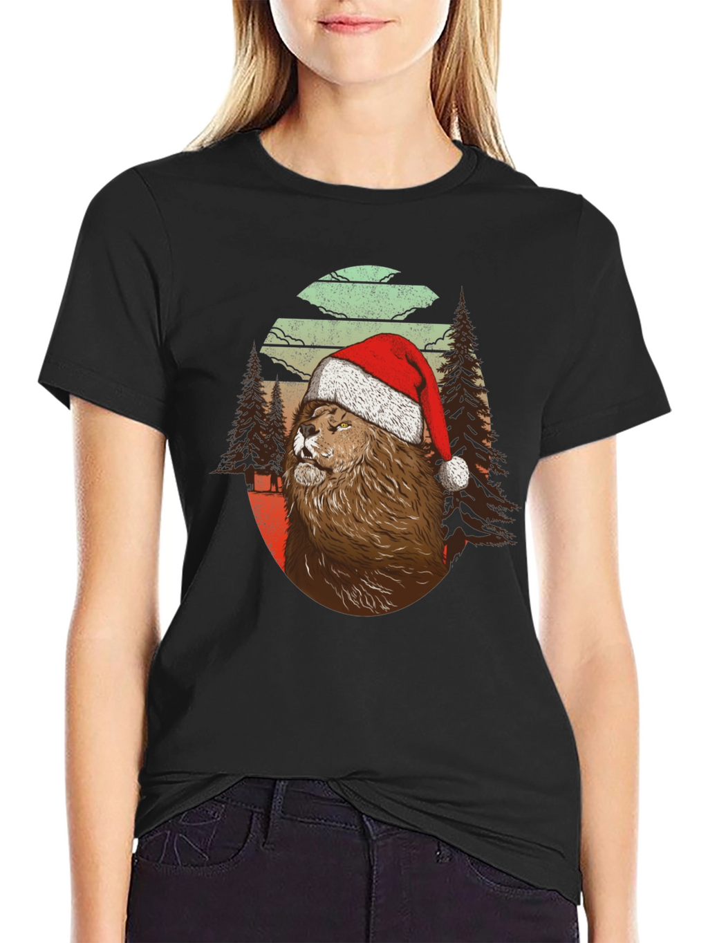 Festive Lion Graphic Tee - Holiday Style
