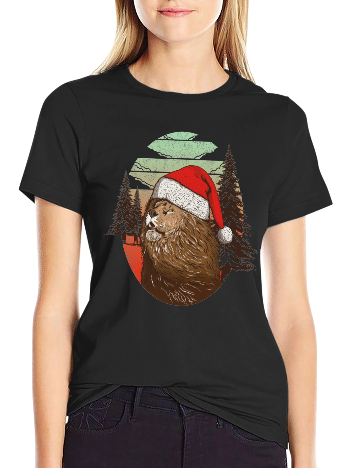 Festive Lion Graphic Tee - Holiday Style