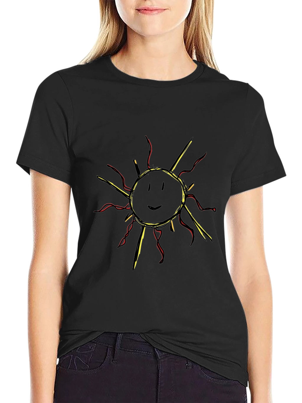 Smiling Sun Graphic Tee - Black Cotton T-Shirt