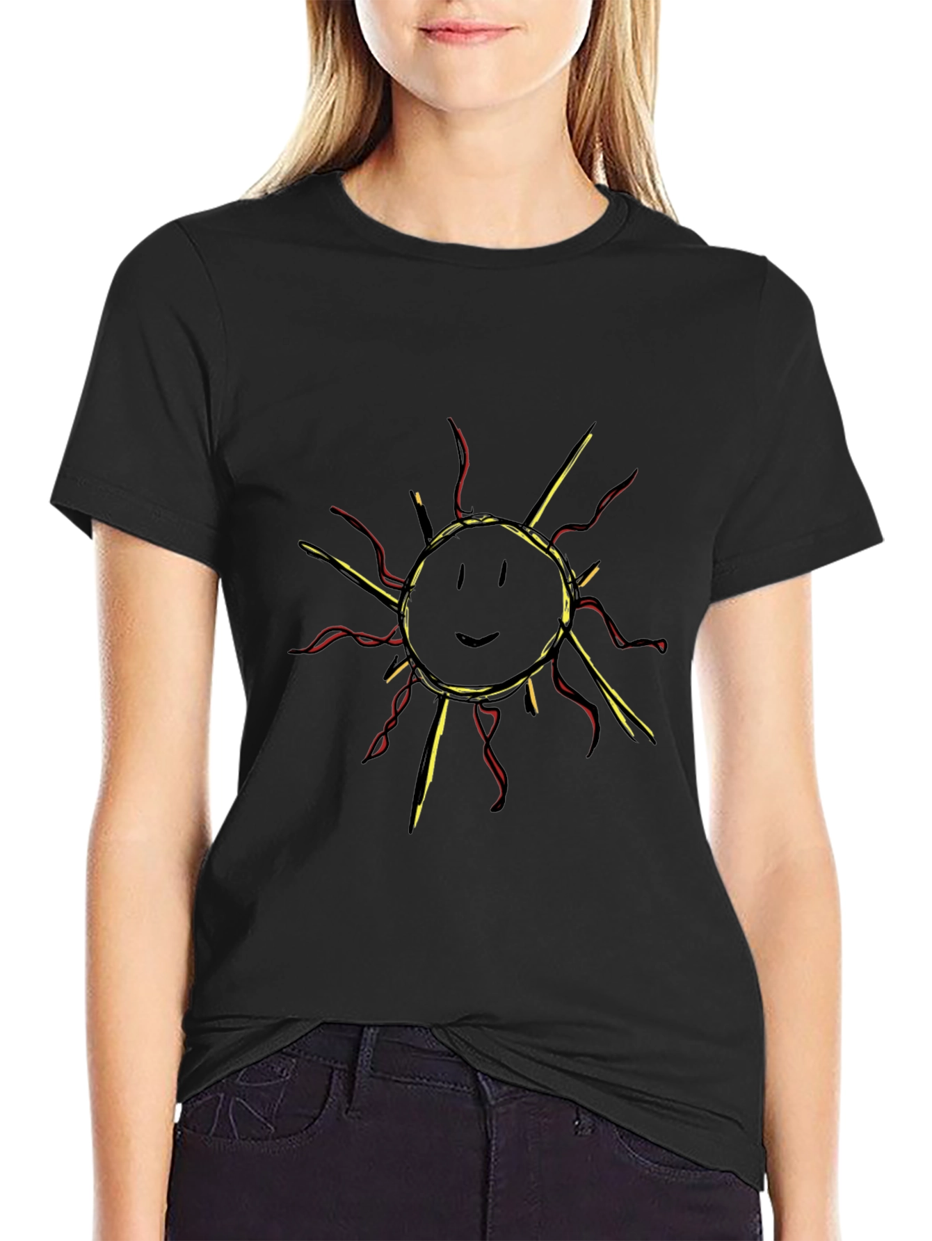 Smiling Sun Graphic Tee - Black Cotton T-Shirt