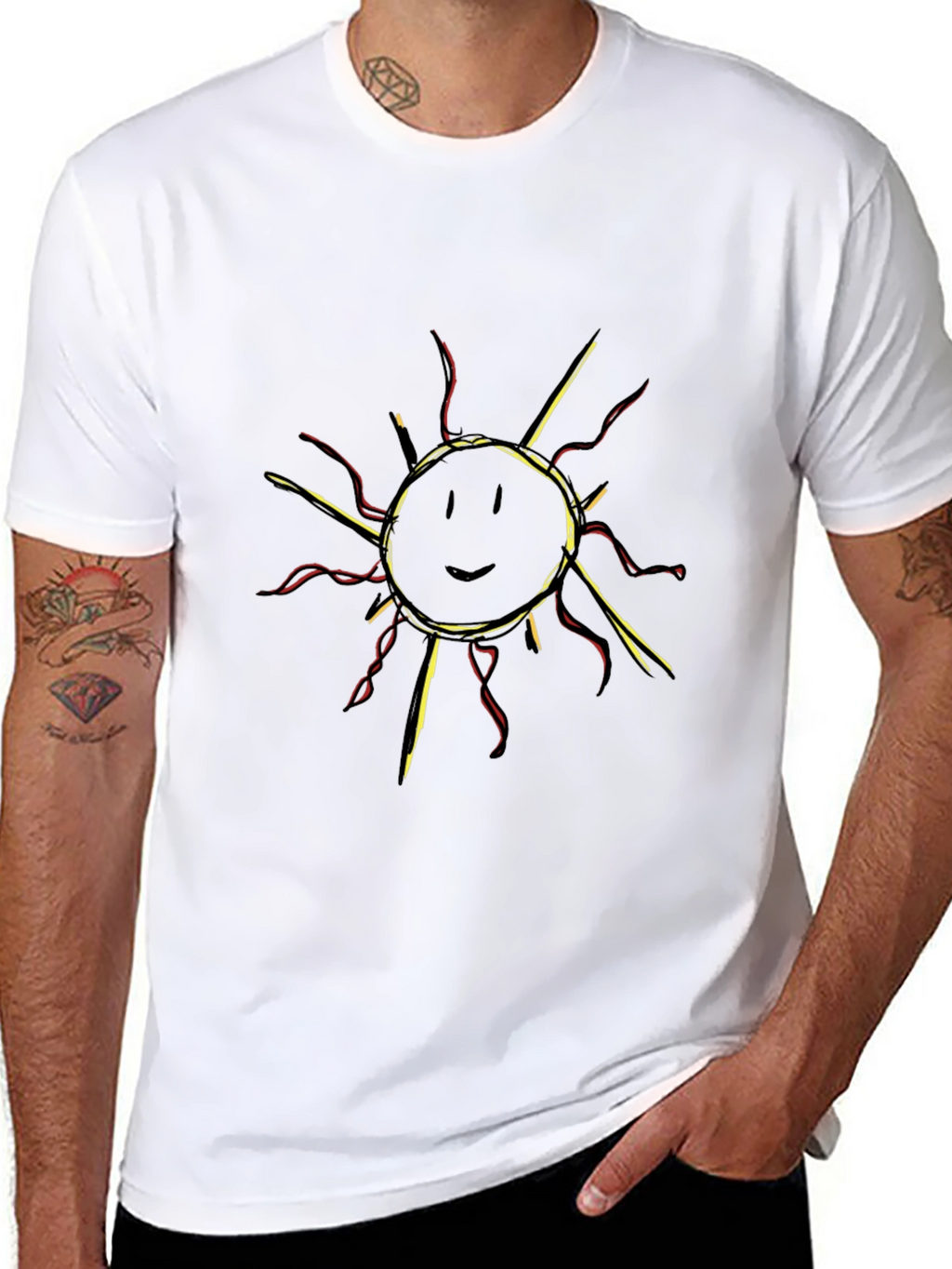 Smiling Sun Graphic Tee - Black Cotton T-Shirt